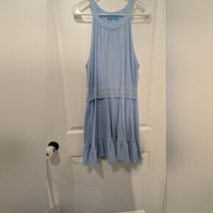 Light Blue Sleeveless Dress with Lace Detail
